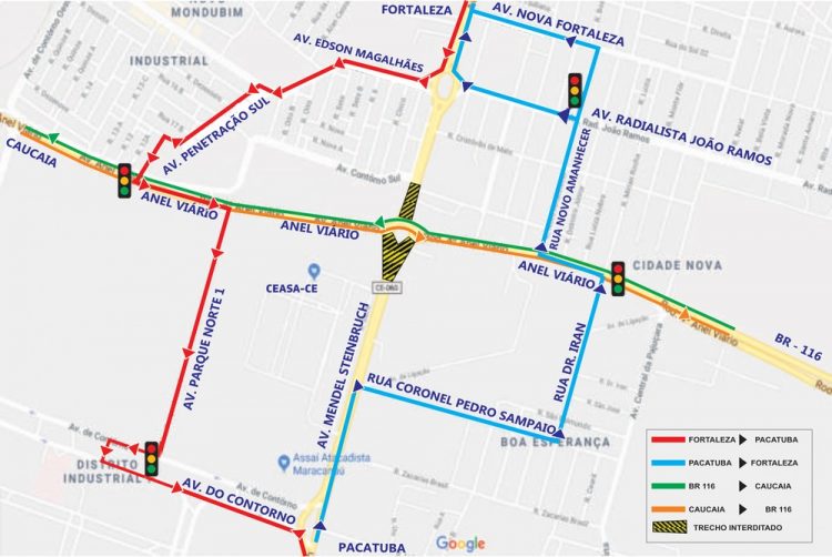 CE-060: acesso à rotatória com Anel Viário será interditado para obras neste domingo