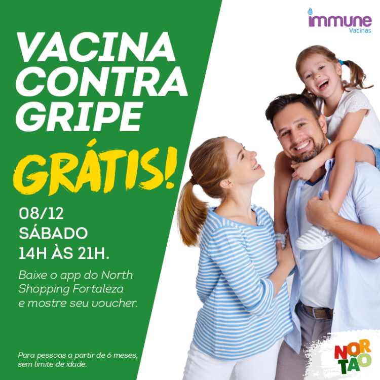 Mil vacinas contra a contra gripe serão distribuídas neste sábado (08) no North Shopping Fortaleza
