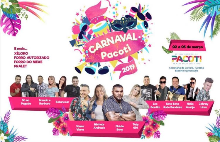 Carnaval de Pacoti tem Naldo Benny, Taty Girl, Junior Viana e Michele Andrade
