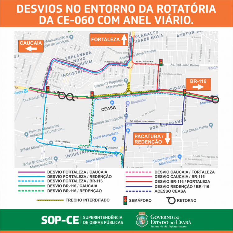 Instalação do viaduto da CE-060 sobre Anel Viário começa na sexta-feira (2) e tráfego terá desvios