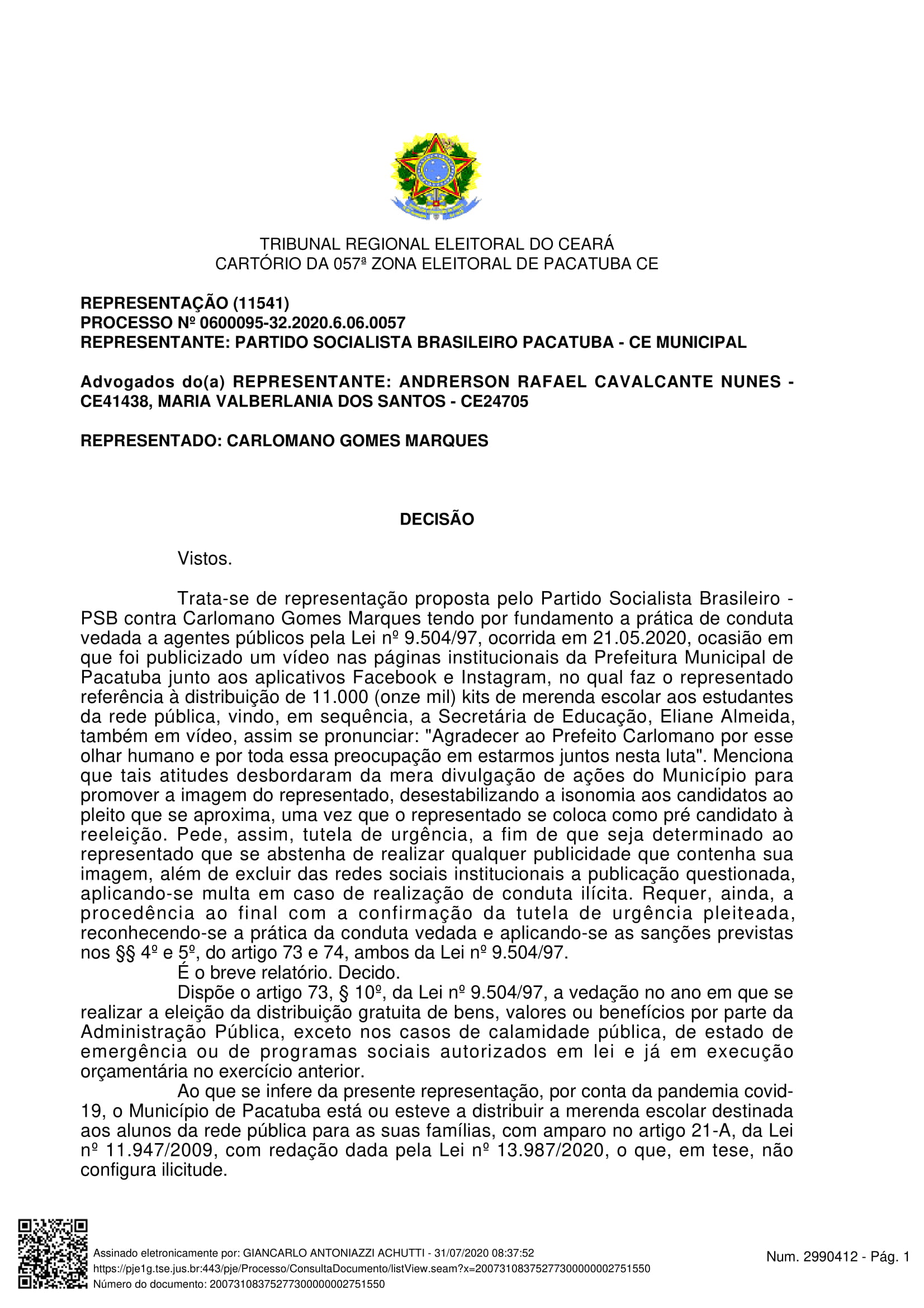 Justiça Eleitoral determina retirada de postagem das redes sociais da Prefeitura de Pacatuba