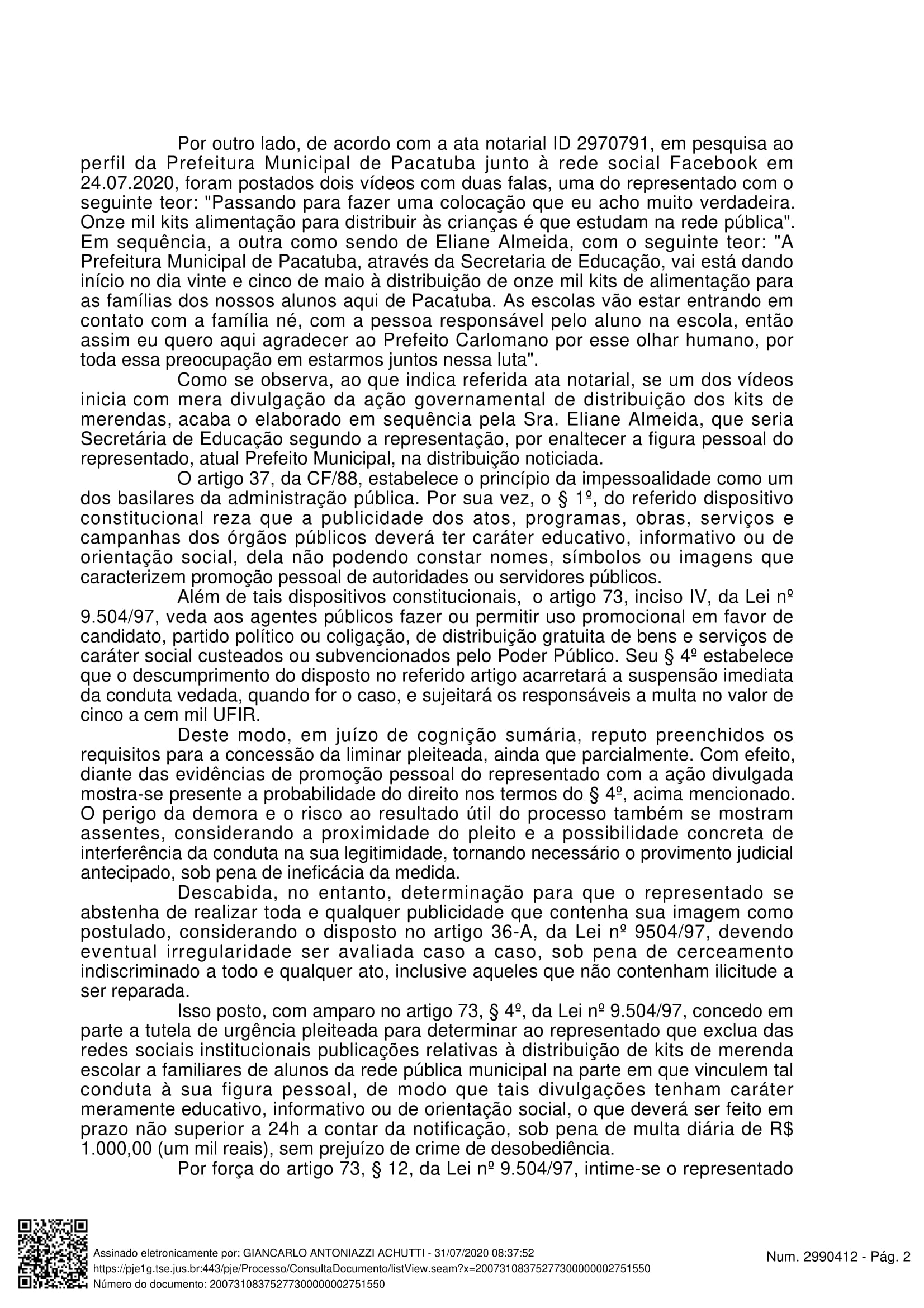 Justiça Eleitoral determina retirada de postagem das redes sociais da Prefeitura de Pacatuba