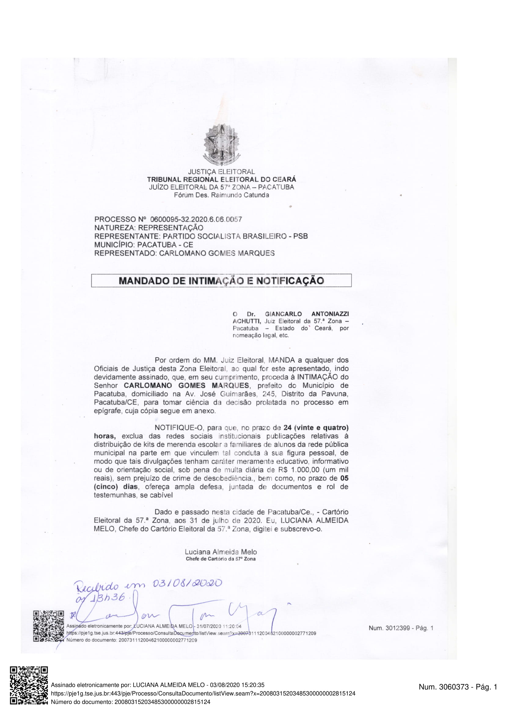 Justiça Eleitoral determina retirada de postagem das redes sociais da Prefeitura de Pacatuba