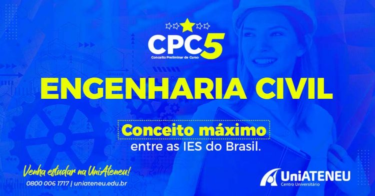 Curso de Engenharia Civil da UniAteneu conquista nota máxima no CPC e fica entre os melhores do Brasil