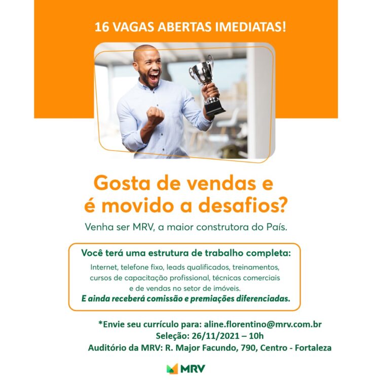 Processo seletivo da MRV abre novas vagas em Fortaleza e Maracanaú