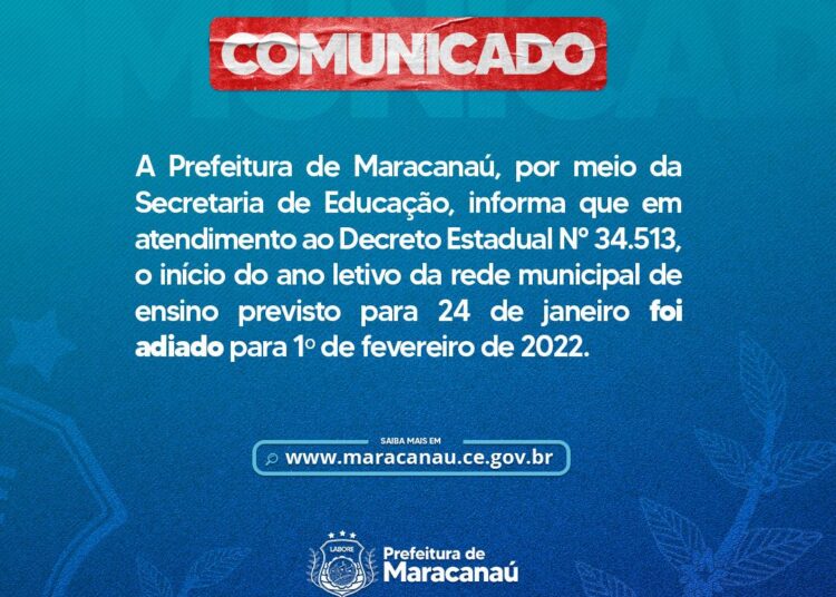 Prefeitura de Maracanaú adia inicio do ano letivo para 1º de Fevereiro
