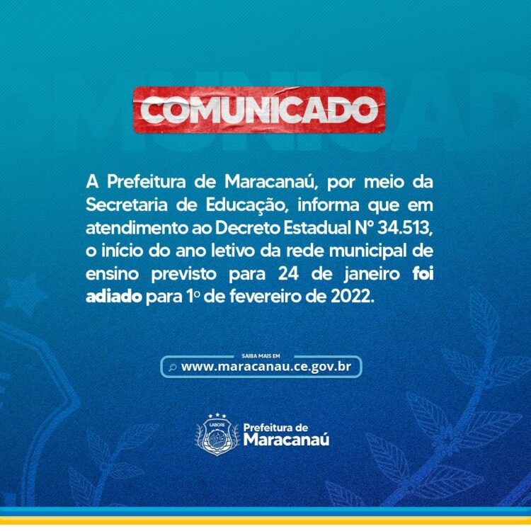 Prefeitura de Maracanaú adia inicio do ano letivo para 1º de Fevereiro
