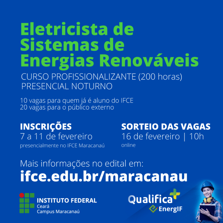 IFCE de Maracanaú oferta curso de qualificação profissional de Eletricista de Sistemas de Energias Renováveis