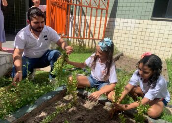 Campo Ouro Verde juntamente com o Supermercado Pinheiro, incentiva crianças para o plantio de hortaliças em projeto social na Paupina