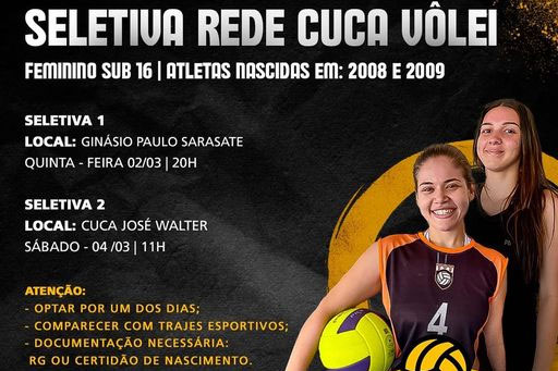 Rede Cuca Vôlei realiza seletiva para time de base feminino