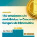 146 estudantes são medalhistas no Concurso Canguru de Matemática 2024
