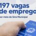Sine Municipal oferta 197 vagas de emprego em 67 empresas