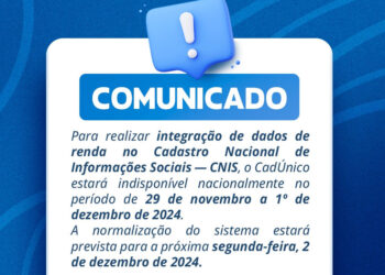 Prefeitura informa indisponibilidade nacional no Cadastro Único