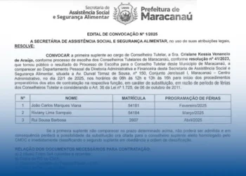 Edital de Convocação para substituição de Conselheiro Tutelar em Maracanaú