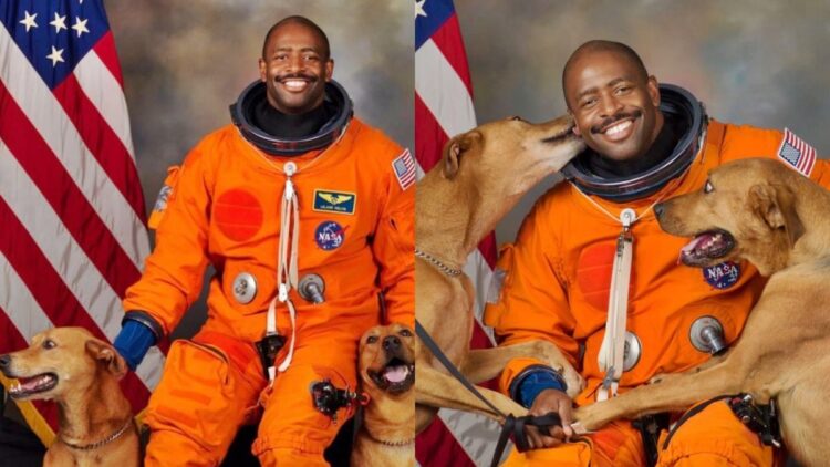 Astronauta posa com seus cães para foto oficial da Nasa e encanta web