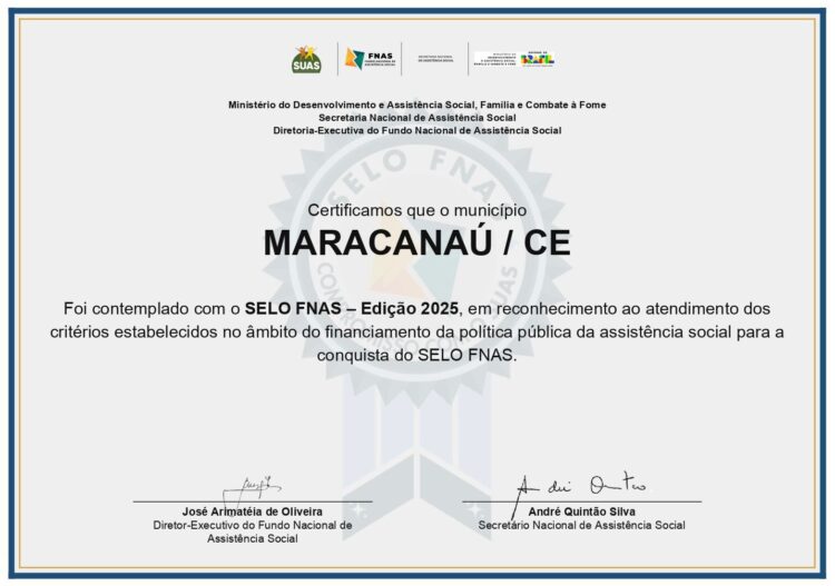No momento, você está visualizando Maracanaú conquista Selo FNAS 2025 e tem gestão financeira da assistência social reconhecida nacionalmente