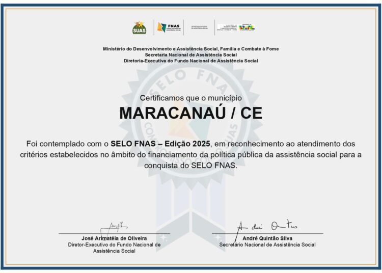 No momento, você está visualizando Maracanaú conquista Selo FNAS 2025 e tem gestão financeira da assistência social reconhecida nacionalmente
